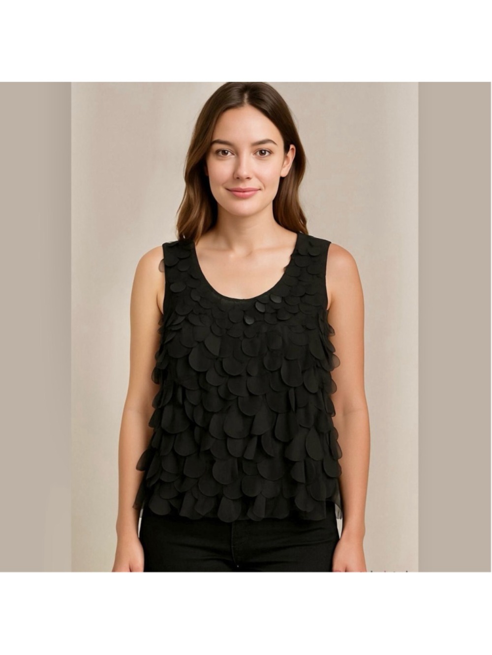** Henri Bendel Limited Edition Black Sleeveless Petals Blouse Size M